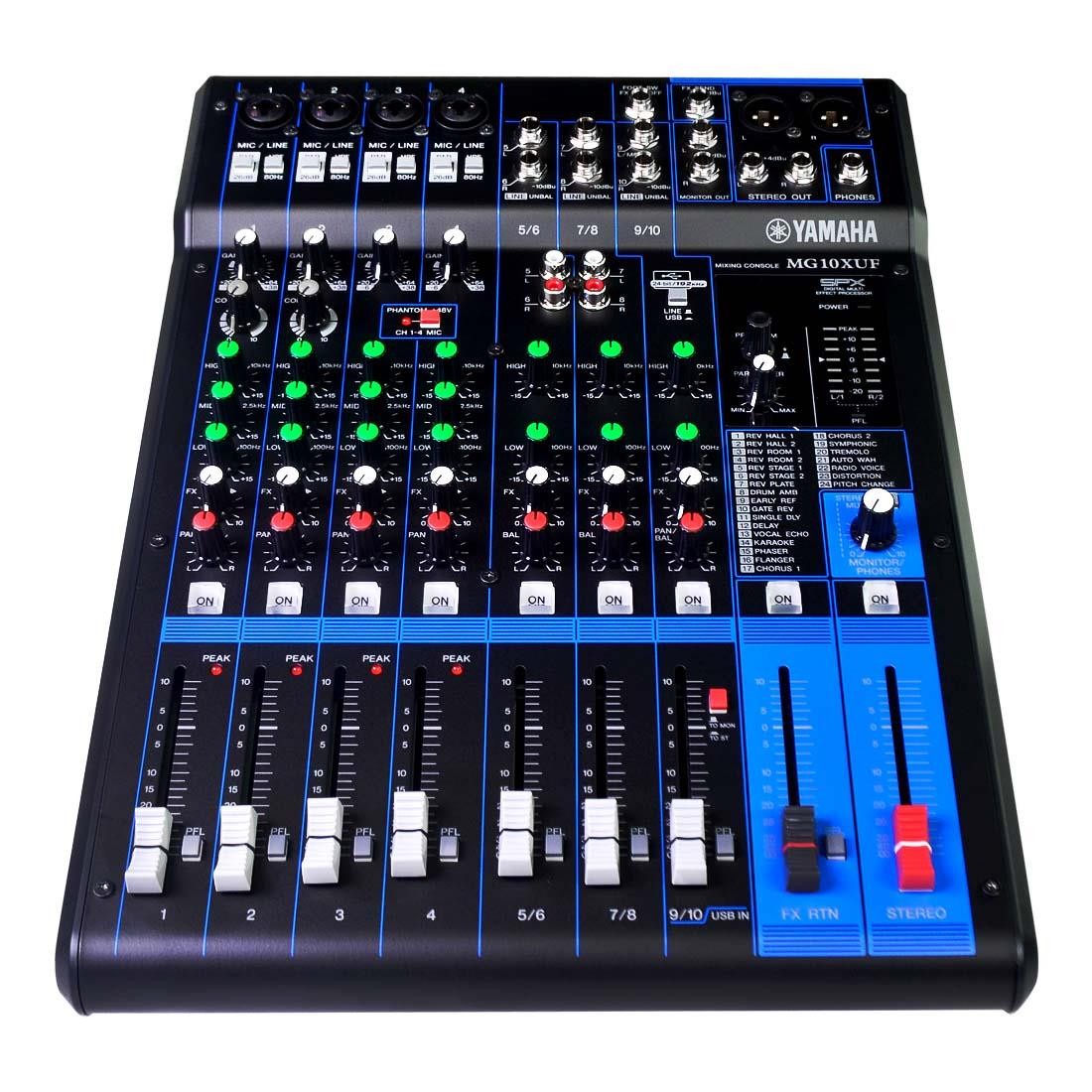 A Mesa de som analógica Yamaha MG10XUF de 10 canais: Max. 4