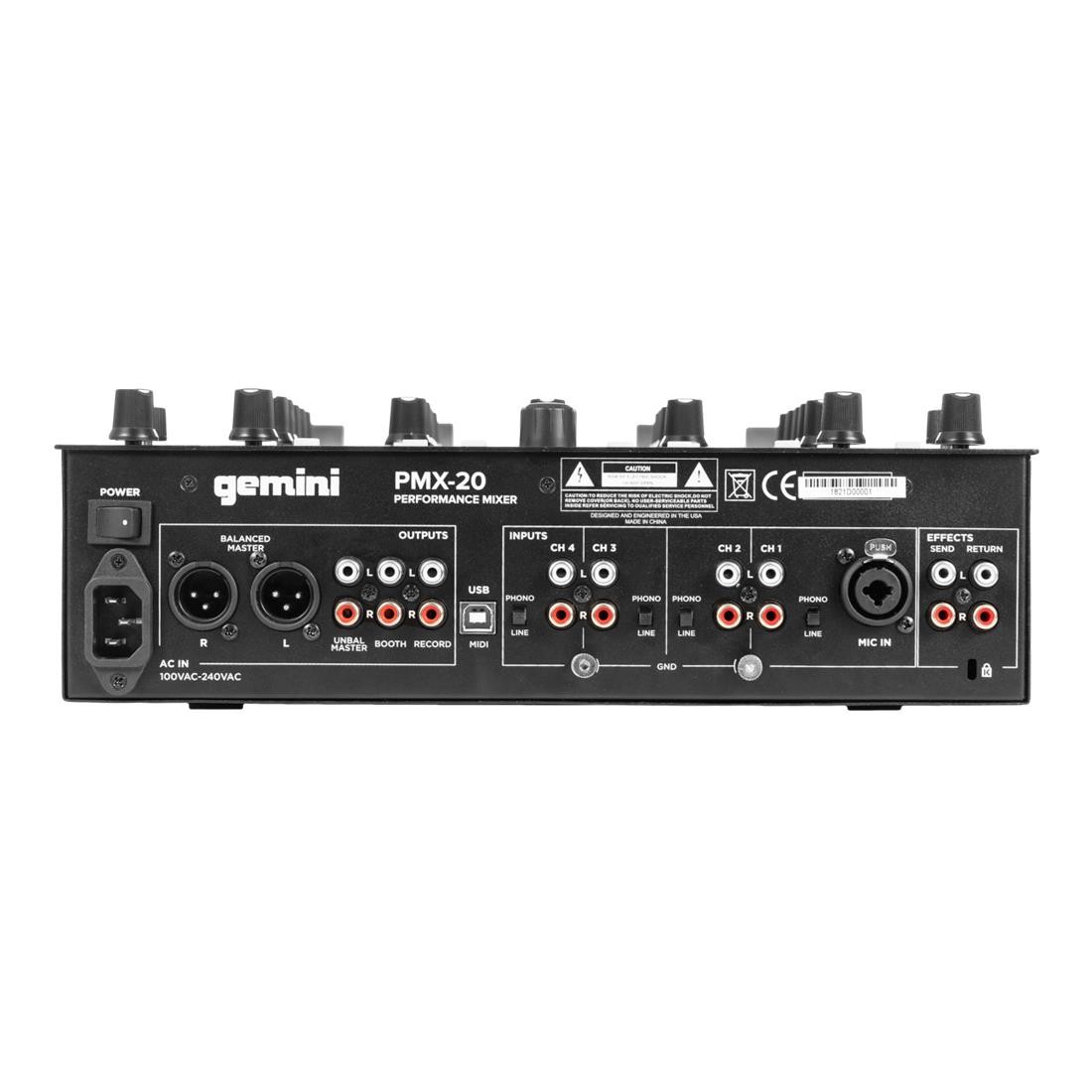 Mixer DJ 4 canais Gemini PMX-20 Mixers Áudio Profissional Gemini